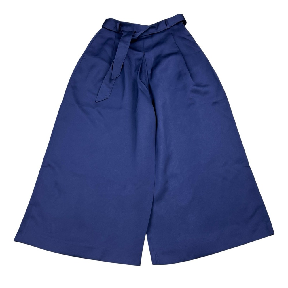 Nanushka Wide Leg Culottes Womens Size Large‎ Blue High Rise Tie Waist Pants
